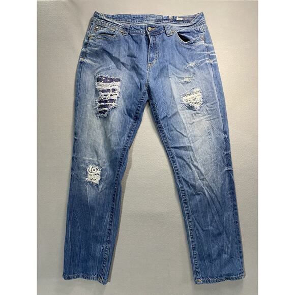 Miss Me Boyfriend Ankle Jeans Women Size 32 Blue Distressed EUC - Picture 1 of 10